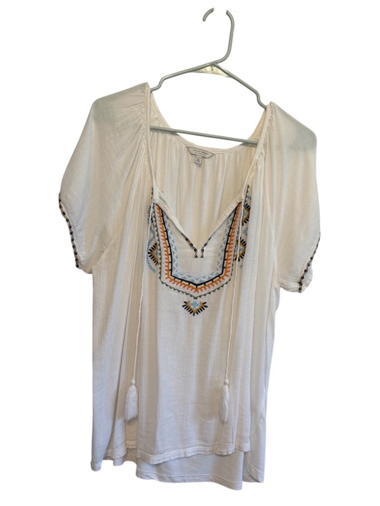 Lucky Brand Tops - Lucky Brand Cream Embroidered Tassel Peasant Tunic size XL